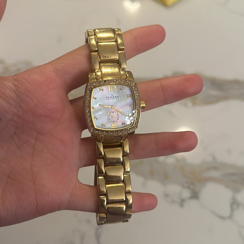 Ladies Skagen Gold Link Swarovski Stainless Watch